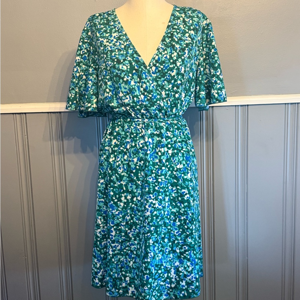 SHEIN Blue Flutter Sleeve Wrap Midi Dress